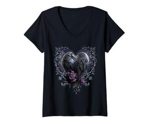 Femme Spiral Original Corbeau Cœur en forme de corbeau gothique T-Shirt avec Col en V