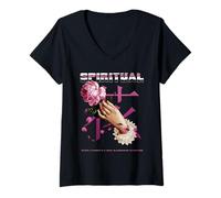 Femme Spirituel Fleur Âme - Aesthetic Edgy Streetwear T-Shirt avec Col en V