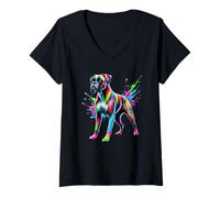 Femme Splash Art Boxer Dog Boxers T-Shirt avec Col en V