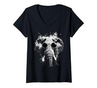 Femme Splash Art Éléphant de Style Grunge avec Nuances T-Shirt avec Col en V