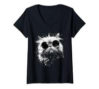 Femme Splash Art Grunge Style Chat de l'Himalaya Portant des Nuances T-Shirt avec Col en V