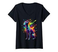 Femme Splash Art Italian Greyhound with Headphones T-Shirt avec Col en V