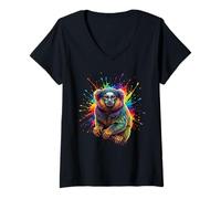 Femme Splash Art Marmoset T-Shirt avec Col en V