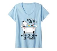 Femme Splish Splash Your Opinion is Trash Opossum Bath T-Shirt avec Col en V