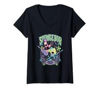 Femme Spongebob Squarepants and Patrick Star Rock Tour 1999 T-Shirt avec Col en V