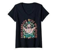Femme Spongebob Squarepants Christmas Holidays Patrick T-Shirt avec Col en V