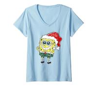 Femme Spongebob Squarepants Christmas Jolly and Hyped Santa Sketch T-Shirt avec Col en V