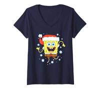 Femme Spongebob Squarepants Christmas Santa Hat with Snowflakes T-Shirt avec Col en V