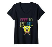 Femme Spongebob Squarepants Free to Be Me Neon T-Shirt avec Col en V