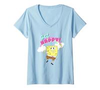 Femme Spongebob Squarepants Get Happy Rainbow T-Shirt avec Col en V