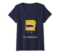 Femme Spongebob Squarepants I'm Crashing Out Meme Funny Cartoon T-Shirt avec Col en V