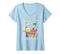 Femme Spongebob Squarepants Krabby Christmas Best Friends Portrait T-Shirt avec Col en V