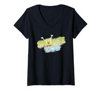 Femme Spongebob Squarepants Logo Happy Face T-Shirt avec Col en V