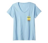 Femme Spongebob Squarepants Nerd Glasses Left Chest T-Shirt avec Col en V