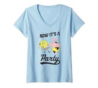 Femme Spongebob Squarepants Now It's A Party Spongebob and Patrick T-Shirt avec Col en V