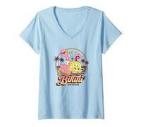 Femme Spongebob Squarepants Patrick Gary Retro Sunset T-Shirt avec Col en V