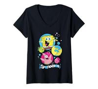 Femme Spongebob Squarepants Patrick Squidward Bubbles T-Shirt avec Col en V