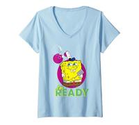 Femme Spongebob Squarepants Ready for Work Comedy Show Classic Années 90 T-Shirt avec Col en V, Bleu Céleste, L