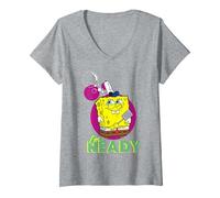 Femme Spongebob Squarepants Ready for Work Comedy Show Classic Années 90 T-Shirt avec Col en V, Gris Chiné, XL