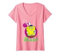 Femme Spongebob Squarepants Ready for Work Comedy Show Classic Années 90 T-Shirt avec Col en V, Rose, S
