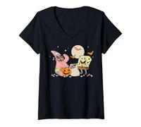 Femme Spongebob Squarepants Spongebob and Patrick Eating Candy T-Shirt avec Col en V