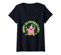 Femme Spongebob Squarepants St. Patrick's Day Green T-Shirt avec Col en V