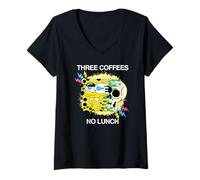 Femme Spongebob Squarepants Three Coffees No Lunch Cool Style T-Shirt avec Col en V