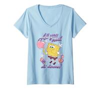 Femme Spongebob Sweeter Than Sugar Candy Hearts Valentine's Day T-Shirt avec Col en V