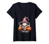 Femme Spooky Clown with Pumpkins for Halloween T-Shirt avec Col en V