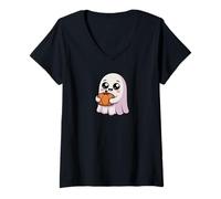 Femme Spooky Ghost Pumpkin Lover Halloween Creature Monster T-Shirt avec Col en V