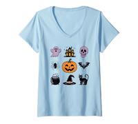 Femme Spooky Halloween Icons Fun Party Costume Kids Men Women T-Shirt avec Col en V