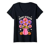 Femme Spooky in Bloom Halloween Boho Vibes T-Shirt avec Col en V