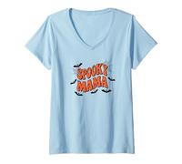 Femme Spooky Mama Halloween Mom Ghost Costume Retro Groovy T-Shirt avec Col en V
