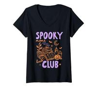 Femme Spooky Moms Book Club Halloween Reader Bookish Book Lover T-Shirt avec Col en V