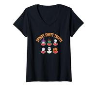 Femme Spooky Sweet Treats Monstres de pastèque d'halloween T-Shirt avec Col en V