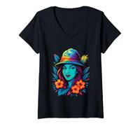 Femme Spooky Witchcraft Plage été Halloween Summerween T-Shirt avec Col en V