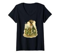 Femme Sporting Dog Watercolor with Duck Decoy and Antler T-Shirt avec Col en V