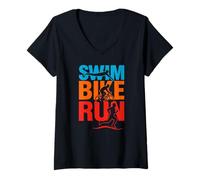 Femme Sports-Triathlon Triathlète cyclisme triathlon T-Shirt avec Col en V