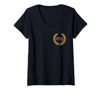 Femme SPQR - Empire Romain - Senatus Populus Que Romanus T-Shirt avec Col en V