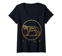 Femme SPQR Roman Rome Loup Romulus Remus T-Shirt avec Col en V
