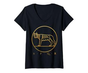 Femme SPQR Roman Rome Loup Romulus Remus T-Shirt avec Col en V