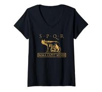 Femme SPQR Rome Caput Mundi Rome Antique Empire Romain T-Shirt avec Col en V