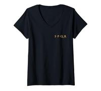 Femme SPQR SENATUS POPULUS Que ROMANUS RÉPUBLIQUE Romaine Rome T-Shirt avec Col en V