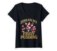 Femme Spread My Figgy Pudding Funny Rude Christmas T-Shirt avec Col en V