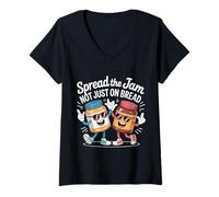 Femme Spread The Jam Not Just on Bread Positif de Motivation - T-Shirt avec Col en V