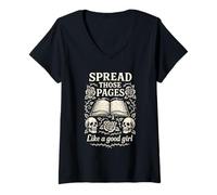 Femme Spread Those Pages Design de Livre Spicy Dark Romance T-Shirt avec Col en V