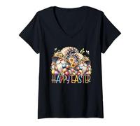 Femme Spring Gnomes with Colorful Easter Egg Decor Happy Easter T-Shirt avec Col en V