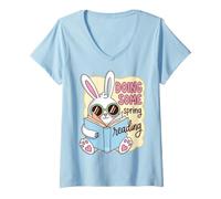 Femme Spring Reading Bunny Book Lover Reader Humor T-Shirt avec Col en V