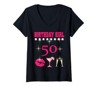 Femme Spruch Top Birthday Girl Prosecco Cocktail 50 Ans Alt 1975 T-Shirt avec Col en V