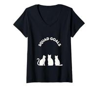 Femme Squad Goals Trio Silhouettes de Chats ludiques Esprit d'équipe Art T-Shirt avec Col en V